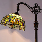 Tiffany Floor Lamp Stained Glass Lamp 18.88X12X67 Inch Angle Adjustable Arched Gooseneck Antique Reading Light (Amber Yellow Dragonfly)