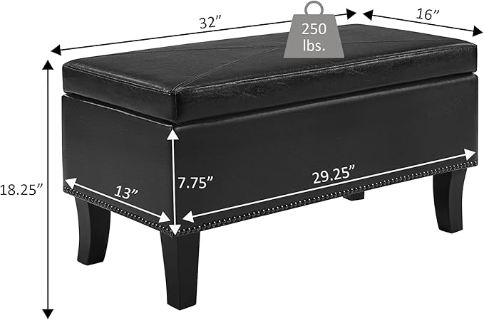 Convenience Concepts Designs4Comfort Winslow Storage Ottoman Bench 32" - Transitional Upholstered Footstool & Seat, for Living Room, Entryway, Hallway, & Bedroom, Paisley Fabric