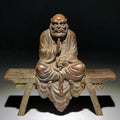 Antique Solid Brass Luohan Figure Buddhist Monk Bodhidharma Sit on Stool Statue Ornament Copper Statue Figurines Brass Zen Feng Shui Meditaion Yoga Ornament Collectible Buddhist Figurine Metal Art
