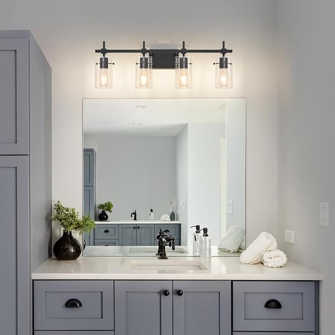 SOLFART 4 Lights Vanity Light Black Bathroom Vanity Lights Over Mirror Vanity Lights for Mirror Bathroom Light Fixture