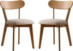 100% Solid Oak Dining Chairs, Mid Century Modern Dining Chair with Curved Backrest, Fabric Upholstered Dining Chairs for Kitchen, Study, Living Room (2, Original Wood-Gray Cushion)