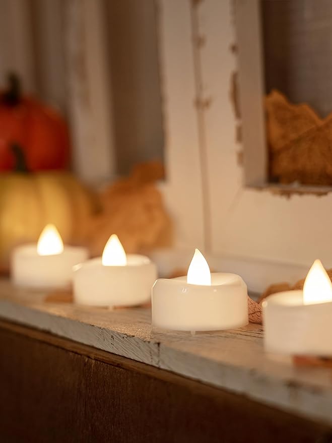Flameless Candles, 12-Pack Tea Lights Candles Battery Operated Bulk, Flameless Tealight Candles, Realistic Tea Lights for Halloween Christmas Wedding Table Decor, 1.5'' D X 1.25'' H