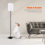 Floor Lamp for Living Room, Modern Standing Lamp for Bedroom with Linen Shade, Black Corner Floor Lamp for Office Kids Room, Bulb Included