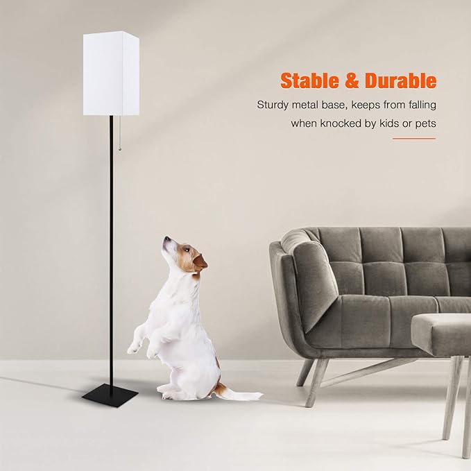 Floor Lamp for Living Room, Modern Standing Lamp for Bedroom with Linen Shade, Black Corner Floor Lamp for Office Kids Room, Bulb Included