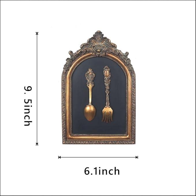 S-MANTIS Vintage Wall Sculpture,Antique Pediment,Hallway Wall Art, Hand Painted Wall Decoration With Embossed Intricate Spoon and Fork Design, Arched Aesthetic Room Décor, Gallery, Unique Gift
