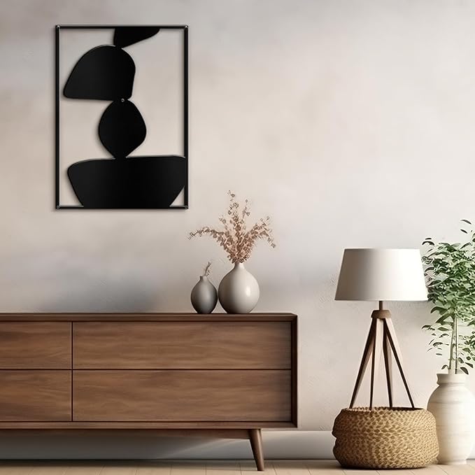 SIGNLEADER Metal Wall Art Decor Abstract Shapes Minimalist Modern Abstract Wall Sculpture Hangings Home Decoration for Living Room, Bedroom, Bathroom, Kitchen, Outdoor - 18" Black