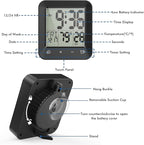 Waterproof Shower Clock Timer, Bathroom Clock with Countdown, Touch Screen, Indoor Temperature, Suction Cup, LCD Digital Wall Clock for Bath, Kitchen