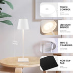 2-Pack Rechargeable Table Lamps, LED Cordless Table Lamp, 3W 5500mAh Battery Operated Table Light, Stepless Dimming Portable Table Light Waterproof for Restaurant/Indoor/Outdoor (White)