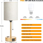 Dicoool Elegant Gold Bedside lamp for Bedroom - 3 Color Temperatures Small Table Lamp with USB C and A Ports, Pull Chain Table Lamps with AC Outlet, Cream Nightstand Lamps for Kids Reading Study