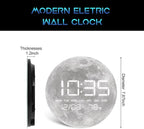 Digital Wall Clock, LED Moon/Earth Design, Temperature Display, 7.87 x 7.87 inches (Moon, 7.87 INCH)