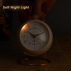 Metal Desk Clock, Retro Bedroom Table Vintage Analog Alarm Clock, Silent Non-Ticking Gold Clock, Bedside Décor(Milk White)