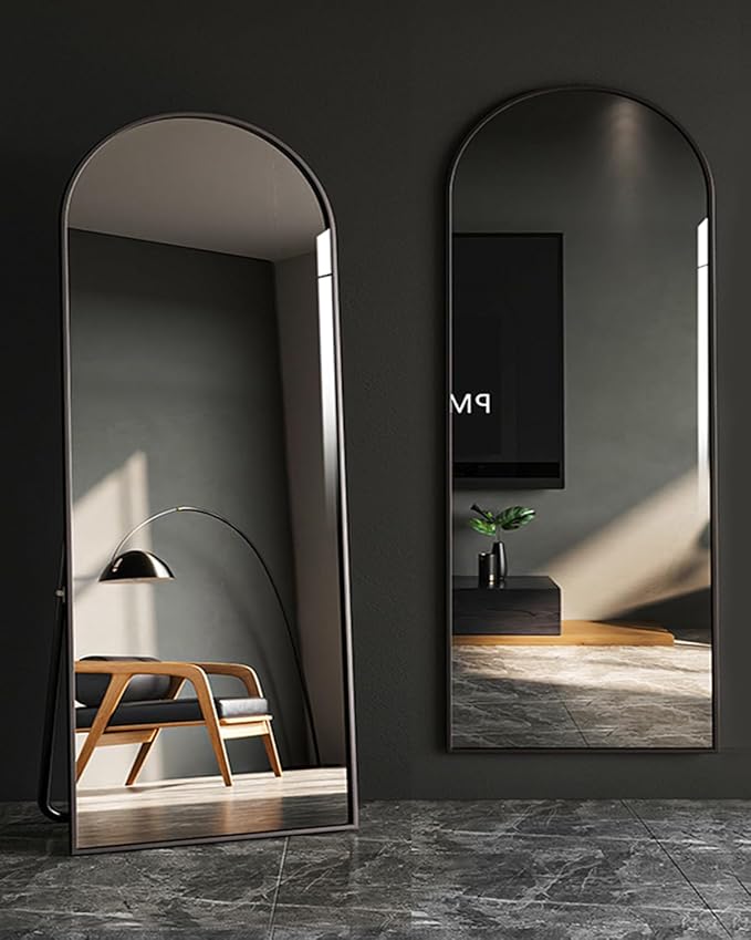 Arched Full Length Mirror, Floor Mirror with Stand, 30"x71" Large Mirror, Wall Mirror Full Length, Black Floor Length Mirror, Body Floor Mirror, Wall Mounted Mirror for Bedroom, Black