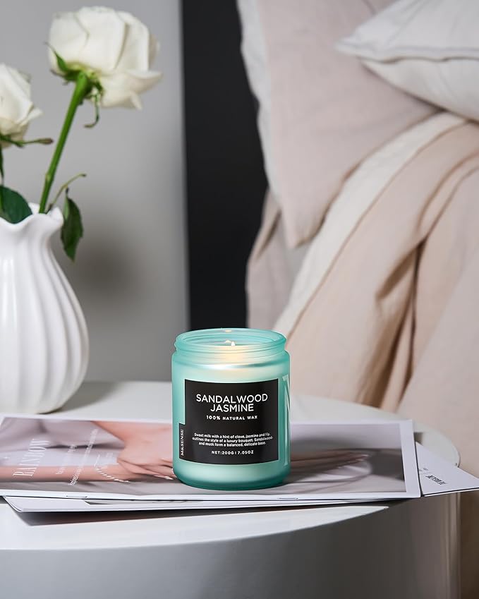 M&SENSE Sandalwood Jasmine Scented Candles, Natural Soy Wax Best Smelling Candle 7.05oz 50 Hour Burning Floral Non Toxic Single Cotton Wick Aromatherapy Gifts for Women Friend