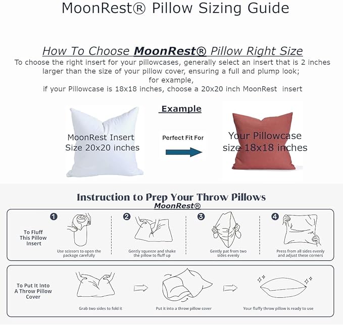 MoonRest® Synthetic Down Alternative 27x27 Square Pillow Insert Form, for Decorative Throw Pillow, Sofa, Cushions, Body and Bed - Pack of 2- Size 27“X 27”