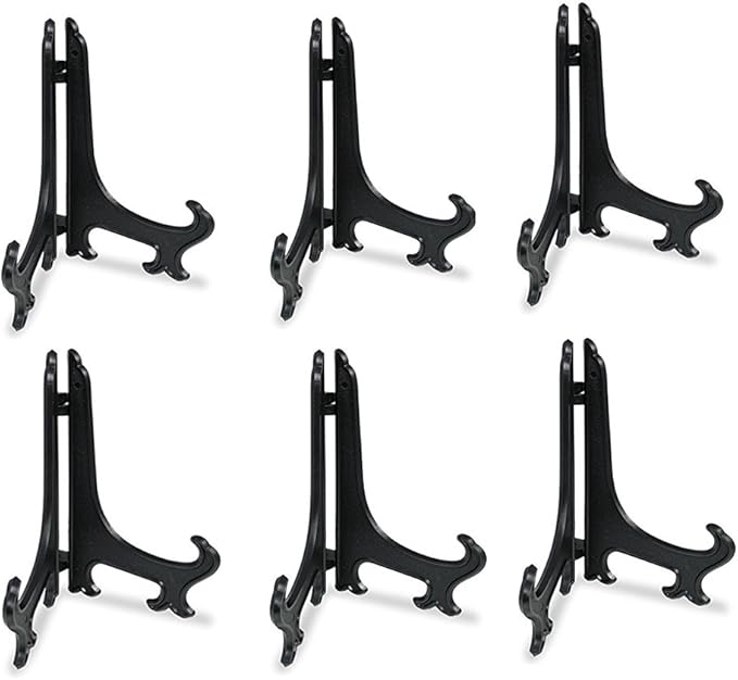 Artliving 8 Inch Black 6pcs/Set Plastic Easels Plate Display Stands Picture Frame Stand Holder