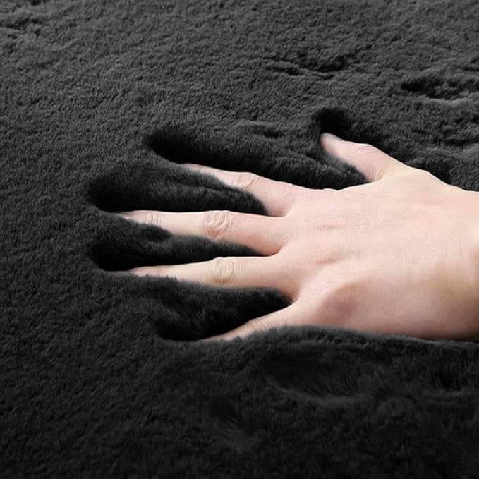 Fuzzy Rabbit Fur Rug Fluffy Rugs Washable Area Rugs for Living Room Black Furry Rug for Bedroom Rugs 3x5 Cute Room Girl Room Home Decor Rectangle