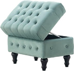 Artechworks Rectangular Storage Coffee Table Ottoman,Button Tufted Velet Upholstery Footstool Bedroom Ottoman for Living Room, Home Office, Space-Saving Storage Toy Box Stool, Light Blue