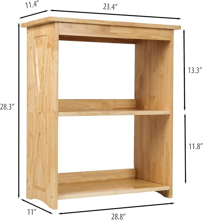 Natural Wood Bookshelf, 3 Tier Bookcase, Freestanding Display Storage Shelves Open Bookshelf for Bedroom, Living Room and Office (Brown, Open Table) (Natural, Table Open)