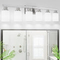 38" Bathroom Vanity Light, 6-Light Nickel Vanity Lights for Bathroom, Wall Sconce Lighting with Milky White Glass Shade, Wall Lights,Bath Vintage Wall Mounted Lamps for Mirror Bedroom
