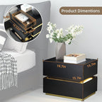 Black Nightstand, LED Fluted Night Stand with Charing Station, Small Nightstand 2 Drawers, Bedside Table with USB Ports, Modern End Side Table for Bedroom/Livingroom