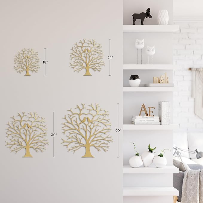 SIGNLEADER Metal Wall Art Decor Heart-Shaped Tree of Love Abstract Wall Sculpture Hangings Home Decoration for Living Room, Bedroom, Bathroom, Kitchen, Outdoor - 24" Gold
