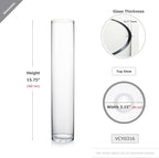WGVI Quality Thick Weighted Tall Clear Cylinder Glass Vase, 3" W x 16" H, Flower Arrangement Candle Holder Floral Container Wedding Centerpieces Home Decor Bulk Wholesale, 12 Pieces