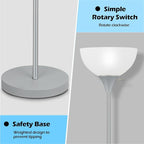 Floor Lamp, LED Standing Lamps with White Plastic Shade, Corner Floor Lights for Living Room Bedroom, Rotary Switch, Bulb not Included, Grey