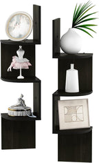 Furinno Rossi Wall Mount Floating Corner Shelf, 3-Tier Radial Set of 2, Espresso