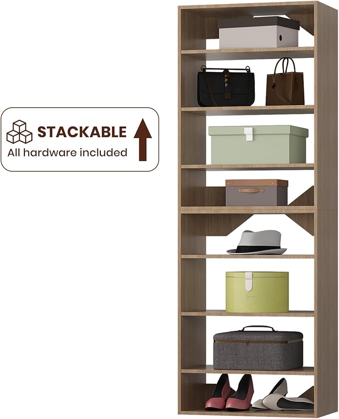 ROOMTEC 25.5" Shelf Short Tower Closet Unit, Modular Closet System with Shelf, Wardrobe Organizer for Bedroom or Walk-in Closet, Wall Mounted, Customizable Clothes Storage Unit, Wood