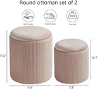 Round Set of 2 Ottoman with Storage-Upholstered Velvet Vanity Stool for MakeupMultifunctional Ottomans Coffee Table Padded Seat Foot Rest for Living Room&Bedroom(Pink)