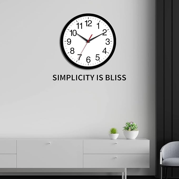 14 Inch Wall Clock Modern Battery Operated Silent Non Ticking Large Analog Clock for Living Room Office Home Bedroom Kitchen Bathroom(Black)