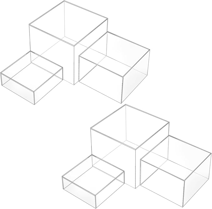 6 Pcs 3 Sizes Buffet Risers, Acrylic Display Riser Boxes,5 Sided with Hollow Bottoms Transparent Acrylic Cube Display Nesting Risers, Food Risers for Buffet Table, Large Medium Small Clear Display Stand