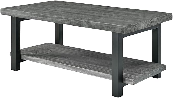 Pomona 2-Tier Rectangular Coffee Table - 42-Inch Reclaimed Wood Top with Lower Shelf Storage and Metal Legs - Farmhouse Rustic Industrial Style Living Room & Office Furniture (Slate Gray)