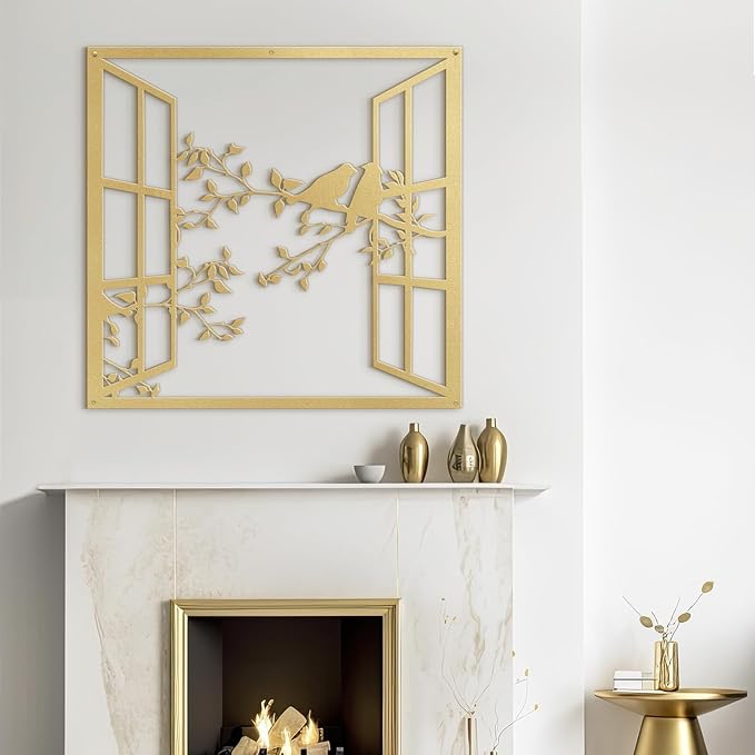 SIGNLEADER Metal Wall Art Decor Bird Silhouette on Branch Modern Abstract Wall Sculpture Hangings Home Decoration for Living Room, Bedroom, Bathroom, Kitchen, Outdoor - 30" Gold