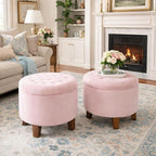 Homepop Home Decor | Upholstered Round Velvet Tufted Foot Rest Ottoman | Ottoman with Storage for Living Room & Bedroom | Decorative Home Furniture, Pink Blush Small