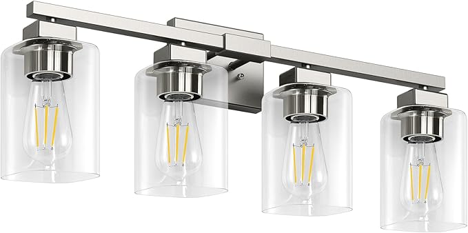 BesLowe 27" 4-Light Bathroom Light Fixture, Modern Brushed Nickel Bathroom Vanity Light, Bathroom Lighting Fixtures Over Mirror, Matte Nickel Bathrom Wall Lamp, Wall Lights for Living Room Bedroom