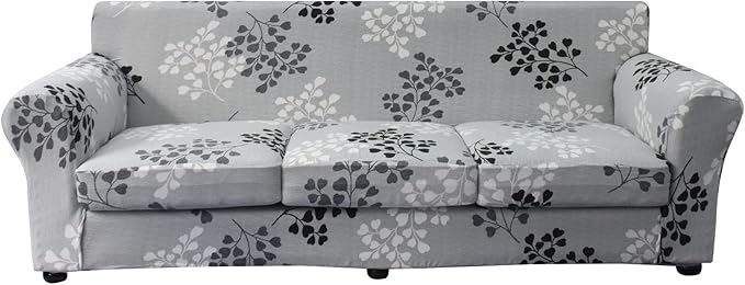KRFOONN 3 Piece Stretch Sofa Couch Covers for 2 Cushion Couches Printed Sofa Loveseat Slipcover with 2 Separate Seat Cushion Covers Washable Sofa Slip Covers Furniture Protector (Loveseat, 02), Medium