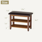 Shoe Bench with Leather Cushion,Wood Bench with Shoe Rack,2-Tier Shoe Storage Organizer for Entryway,Hallway,Living Room (Brown, 2-Tier-23.6")