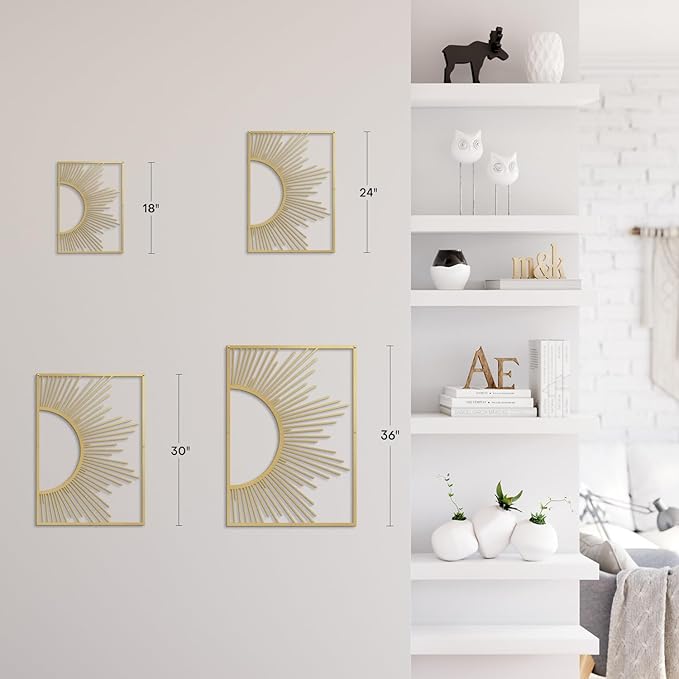 SIGNLEADER Metal Wall Art Decor Shining Sun Minimalist Modern Abstract Wall Sculpture Hangings Home Decoration for Living Room, Bedroom, Bathroom, Kitchen, Outdoor - 36" Gold