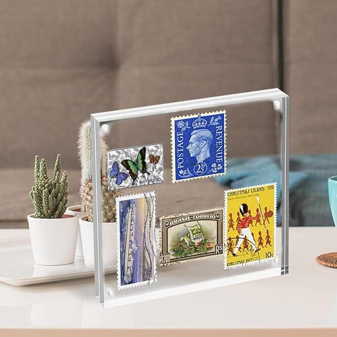 ILYXY 5 Pack Acrylic Frame 8x8, 20% Thicker, 24mm Thick Frameless Clear Square Picture Frame, Double Sided Magnetic Photo Frame, Free Standing Desktop Display Stand Acrylic Picture Frames