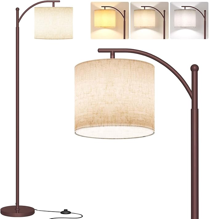 SUNMORY Floor Lamps for Living Room, Modern Floor Lamp with 9W 3 Color Temperatures Bulb, Metal Standing Lamps with Adjustable Lampshade, Arc Tall Floor Lamp for Bedroom, Office, Home Decor (Brown)