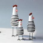 3PCS Wood Chicken Rooster Decor Figurines Set Farmhouse Rustic Home Office Decor
