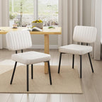 Dining Chairs Set, Upholstered Mid Century Modern Kitchen Dining Room Accent Chairs with Faux Leather Cushion Seat & Metal Legs for Kitchen, Living Room (White, Set of 2)
