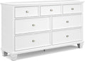 Signature Design by Ashley Fortman Casual Dresser with 7 Storage Drawers and Tapered Feet, Round Metal Knobs" Satin Nickel-tone, Wood, 36" High, White