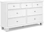 Signature Design by Ashley Fortman Casual Dresser with 7 Storage Drawers and Tapered Feet, Round Metal Knobs" Satin Nickel-tone, Wood, 36" High, White