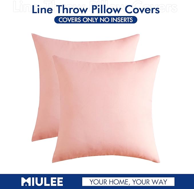 MIULEE Pack of 2 Decorative Outdoor Solid Waterproof Throw Pillow Covers Spring Valentine Faux Linen Garden Farmhouse Cushion Cases for Patio Tent Balcony Couch Sofa 16x16 Inch Light Pink
