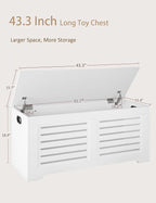 DINZI LVJ Storage Chest, 43.3” Wooden Toy Box with 2 Safety Hinges, Retro Entryway Shoe Storage Bench with Flip-Top, Sturdy Large Storage Trunk for Living Room, Bedroom, Easy Assembly, White