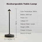 Rechargeable Cordless Table Lamp,3000mAh Battery Operated Table lamp,Portable LED Touch 2 Levels Brightness Dimmable Bar Lamp,Battery Powered Lamp for Bars,Restaurant,Living Room(2 Pack)