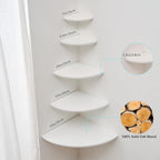 Corner Shelf, Solid Oak Wood Floating Corner Shelf Wall Mount Round End Floating Speaker Shelves with Wire Hole for Small Plant Photo Frame for Bedroom Kitchen, Living Room (White, 8.7in)