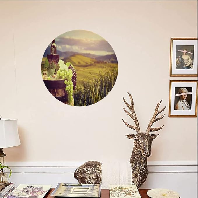 Ceramic Display Plate, Wine Ceramic Hanging Decorative Plate, Italy Tuscany Landscape Rural Vineyard, 7 Inch, Household Custom Ceramic Plate, Green Black Brown